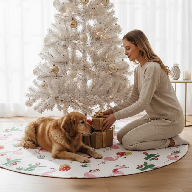 Saia Para Árvore De Natal De Poliéster Festa de Flamingo de Natal | Feriados (Criador carregado)