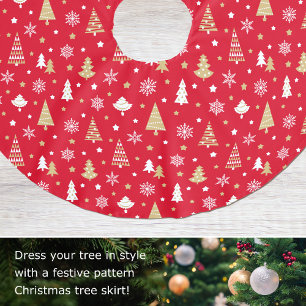 Saia Para Árvore De Natal De Poliéster Festivo Flocos de neve de Natal Vermelho Padrão