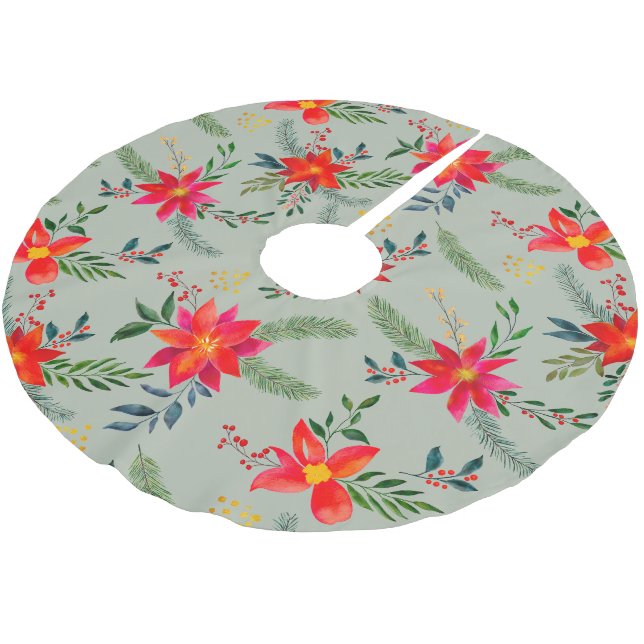 Saia Para Árvore De Natal De Poliéster Festivo Red Poinsettia Natal Floral (Inclinado)