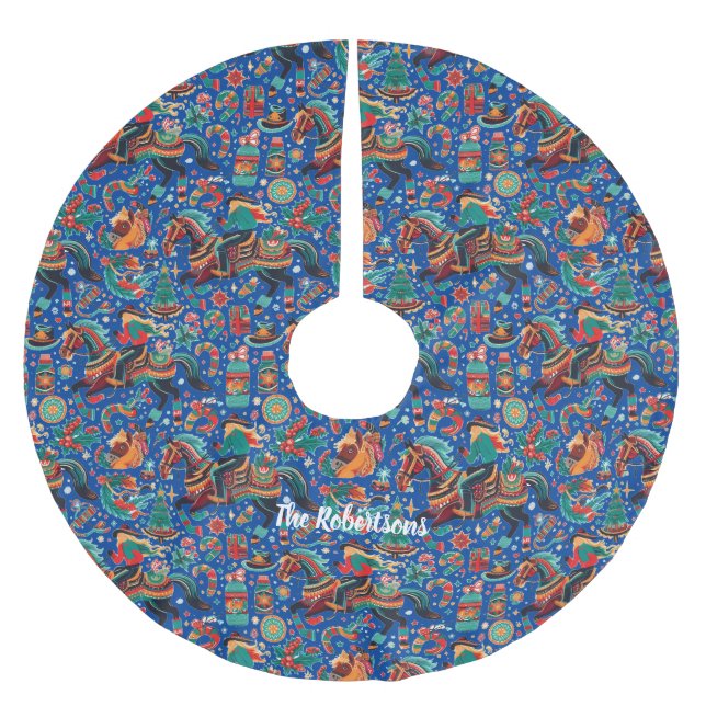 Saia Para Árvore De Natal De Poliéster Festivo Western Cowgirl Blue Christmas (Frente)