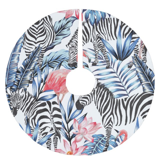 Saia Para Árvore De Natal De Poliéster Fláir Tropical: Paraíso Flamingo Zebra (Frente)