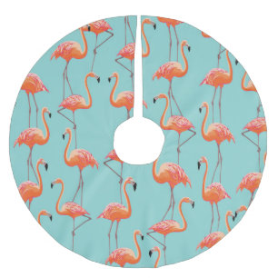 Saia Para Árvore De Natal De Poliéster flamingo realista: padrão de aves vintage