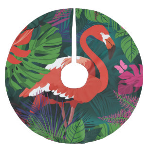 Saia Para Árvore De Natal De Poliéster Flamingo Rosa: Harmonia Tropical da Borboleta.