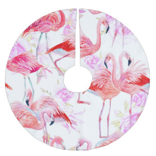 Saia Para Árvore De Natal De Poliéster Flamingo Rosa: Watercolor Bird Floral