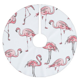 Saia Para Árvore De Natal De Poliéster Flamingo Sketch: Padrão de Vintagem Tropical.