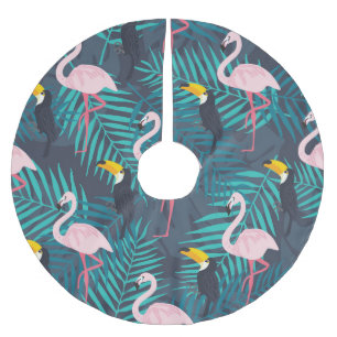 Saia Para Árvore De Natal De Poliéster Flamingo, tucano: padrão das folhas tropicais