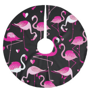 Saia Para Árvore De Natal De Poliéster flamingos cor-de-rosa, padrão sem costura escuro.