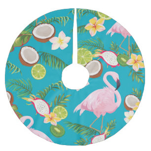 Saia Para Árvore De Natal De Poliéster Flamingos cor-de-rosa: padrão tropical sem costura