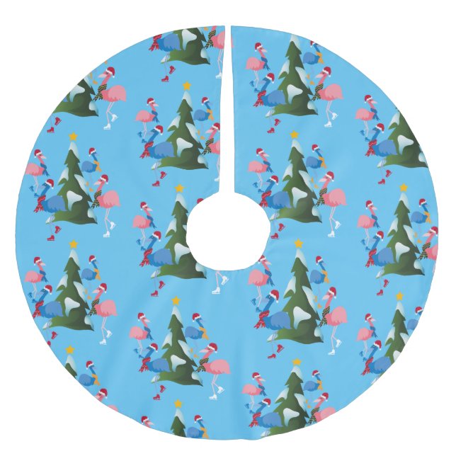 Saia Para Árvore De Natal De Poliéster Flamingos de Ice com Santa Hats (Frente)