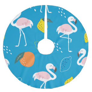 Saia Para Árvore De Natal De Poliéster Flamingos, frutas tropicais abstrato, moenda