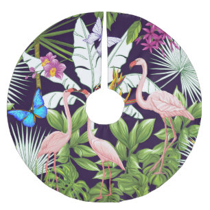Saia Para Árvore De Natal De Poliéster Flamingos, plantas tropicais: padrão de colheita.