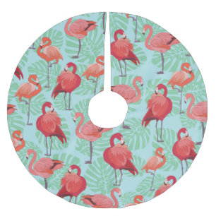 Saia Para Árvore De Natal De Poliéster Flamingos Rosa: Padrão Exótico Sem Olhos.