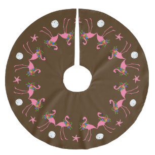 Saia Para Árvore De Natal De Poliéster Flamingos Tropicais Por Todo O Natal Castanho