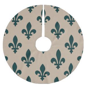 Saia Para Árvore De Natal De Poliéster Fleur de Lis Pattern, Real Verde Francês em Creme
