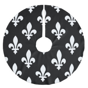 Saia Para Árvore De Natal De Poliéster Fleur de Lis Pattern, Royal French, branco a preto
