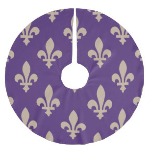 Saia Para Árvore De Natal De Poliéster Fleur de Lis Pattern, Royal French Cream on Purple