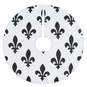 Saia Para Árvore De Natal De Poliéster Fleur de Lis Pattern, Royal French, preto em branc