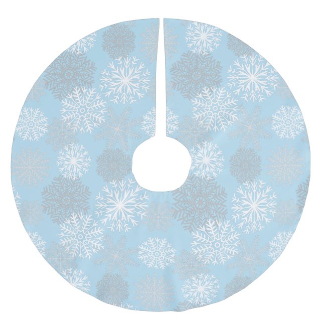 Saia Para Árvore De Natal De Poliéster Floco de neve azul-claro-chic (Frente)