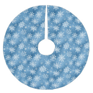 Saia Para Árvore De Natal De Poliéster Floco de Neve Azul de Inverno em Aquarela