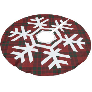 Saia Para Árvore De Natal De Poliéster Floco de Neve Branco num Padrão de Xadrez Vermelho