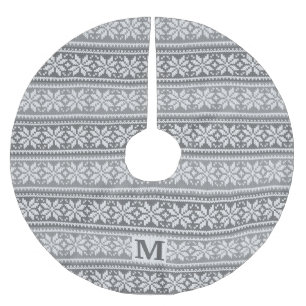 Saia Para Árvore De Natal De Poliéster Floco de neve Natal Monograma Cinza Knit Sweater