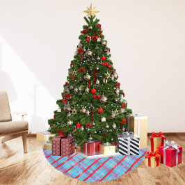 Saia Para Árvore De Natal De Poliéster Floco de neve Xadrez de inverno azul