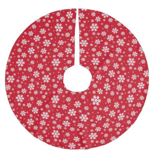Saia Para Árvore De Natal De Poliéster Flocos Brancos de Neve em Padrão Vermelho de Inver