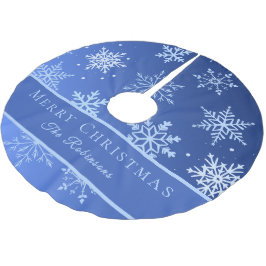 Saia Para Árvore De Natal De Poliéster Flocos de Neve Azuis Modernos