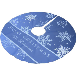 Saia Para Árvore De Natal De Poliéster Flocos de Neve Azuis Modernos 