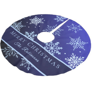 Saia Para Árvore De Natal De Poliéster Flocos de Neve Azuis Modernos