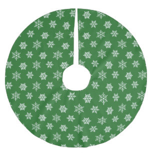 Saia Para Árvore De Natal De Poliéster Flocos de Neve Brancos Elegantes no Verde