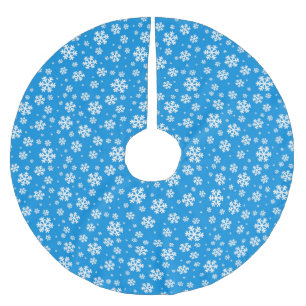 Saia Para Árvore De Natal De Poliéster Flocos de Neve Brancos em Padrão de Inverno Azul M