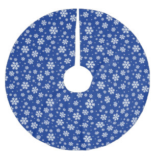 Saia Para Árvore De Natal De Poliéster Flocos de Neve Brancos em um Padrão de Inverno Azu