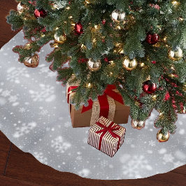 Saia Para Árvore De Natal De Poliéster Flocos de neve brancos prateados elegantes