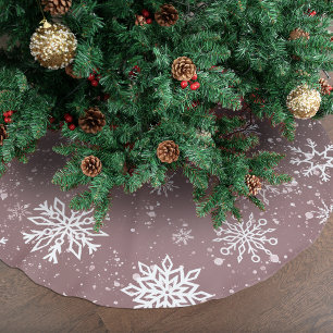 Saia Para Árvore De Natal De Poliéster Flocos de neve brancos, Rosa, cor-de-rosa