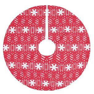 Saia Para Árvore De Natal De Poliéster Flocos de neve brancos vermelhos e vítreos flocos