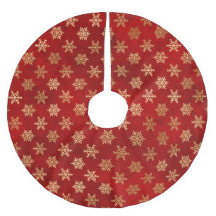 Saia Para Árvore De Natal De Poliéster Flocos de Neve de Inverno em Folha Dourada e Verme