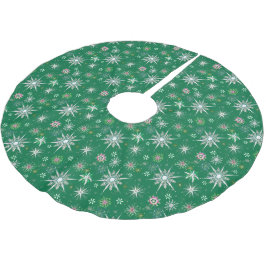 Saia Para Árvore De Natal De Poliéster Flocos de Neve de Meados do Século em Verde
