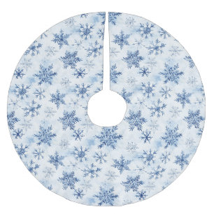 Saia Para Árvore De Natal De Poliéster Flocos de Neve de Natal Brancos Azuis