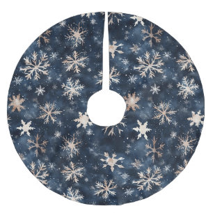 Saia Para Árvore De Natal De Poliéster Flocos de Neve de Natal Creme Azul