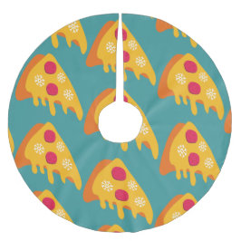 Saia Para Árvore De Natal De Poliéster flocos de neve de pizza de pepperoni de natal feio