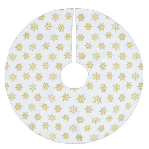 Saia Para Árvore De Natal De Poliéster Flocos de Neve Dourados Elegantes em Branco