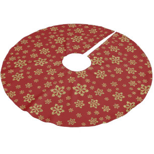 Saia Para Árvore De Natal De Poliéster Flocos de neve Dourados no vermelho