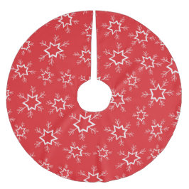 Saia Para Árvore De Natal De Poliéster Flocos de neve, Flocos de neve vermelhos e brancos