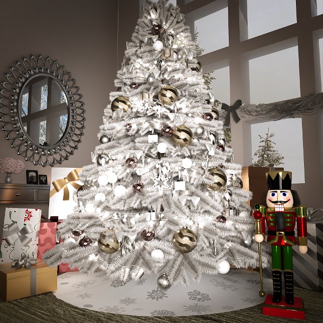Saia Para Árvore De Natal De Poliéster Flocos de Neve Prateados (Criador carregado)