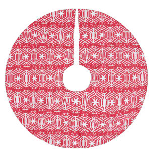 Saia Para Árvore De Natal De Poliéster Flocos de neve vermelho branco festivo retrô boni