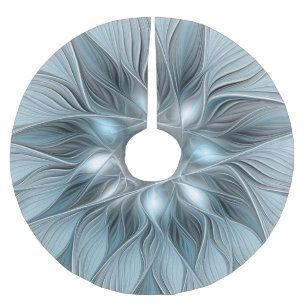 Saia Para Árvore De Natal De Poliéster Flor Abstrata Alegre Azul Cinza Floral Fractal