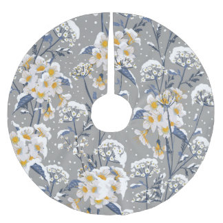Saia Para Árvore De Natal De Poliéster Flor de inverno: Padrão Floral Delicado