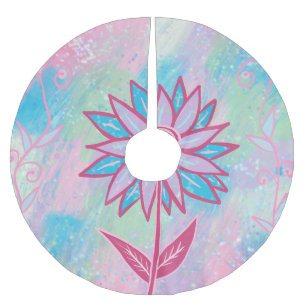 Saia Para Árvore De Natal De Poliéster Flor de Pastel, desenhado à mão,