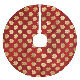 Saia Para Árvore De Natal De Poliéster Flor de Poinsettia Vermelha e Dourada Festiva de I